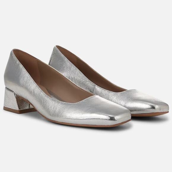 Naturalizer Women's 8.5M Silver Leather Jayla Pump Block Heels Square Toe LB7-5 - Picture 1 of 11